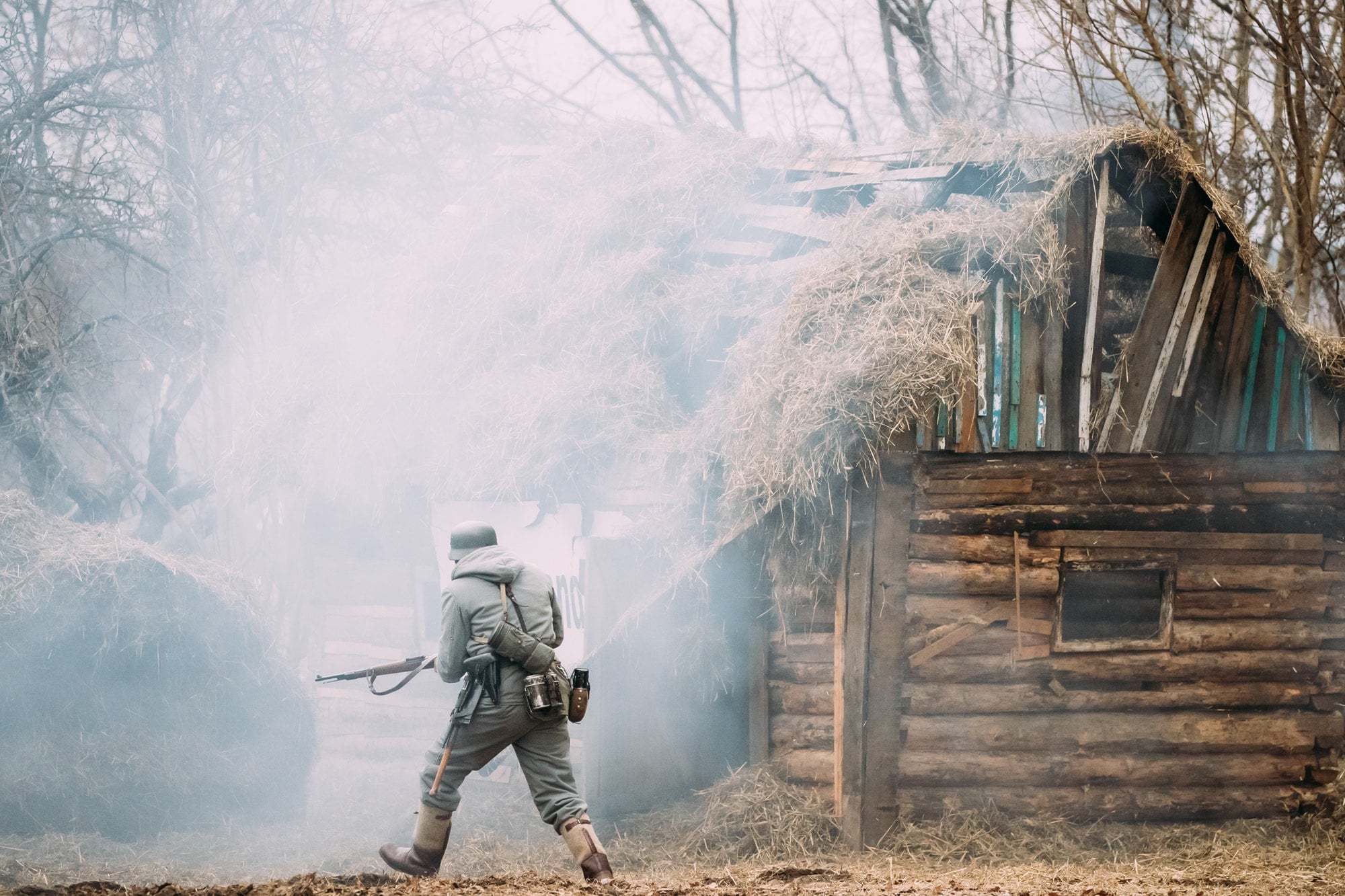 Re-enactor Dressed As German Wehrmacht Infantry Soldier In WW II